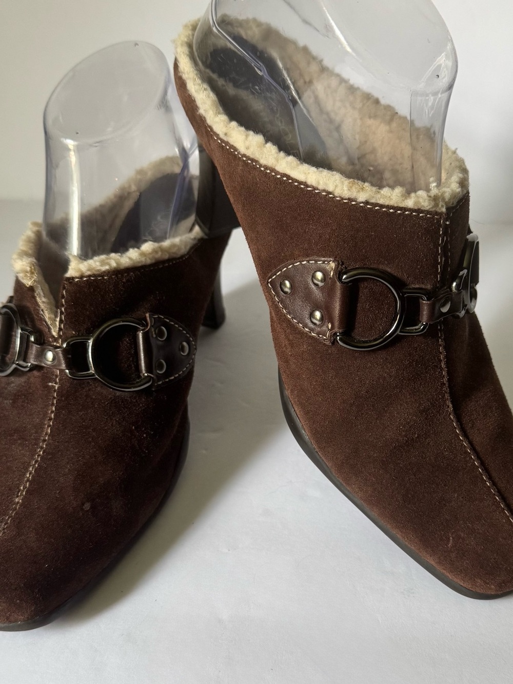 AEROSOLES Womens Size 8 Brown Suede Mule Vegan Leather Heel Clogs Fleece